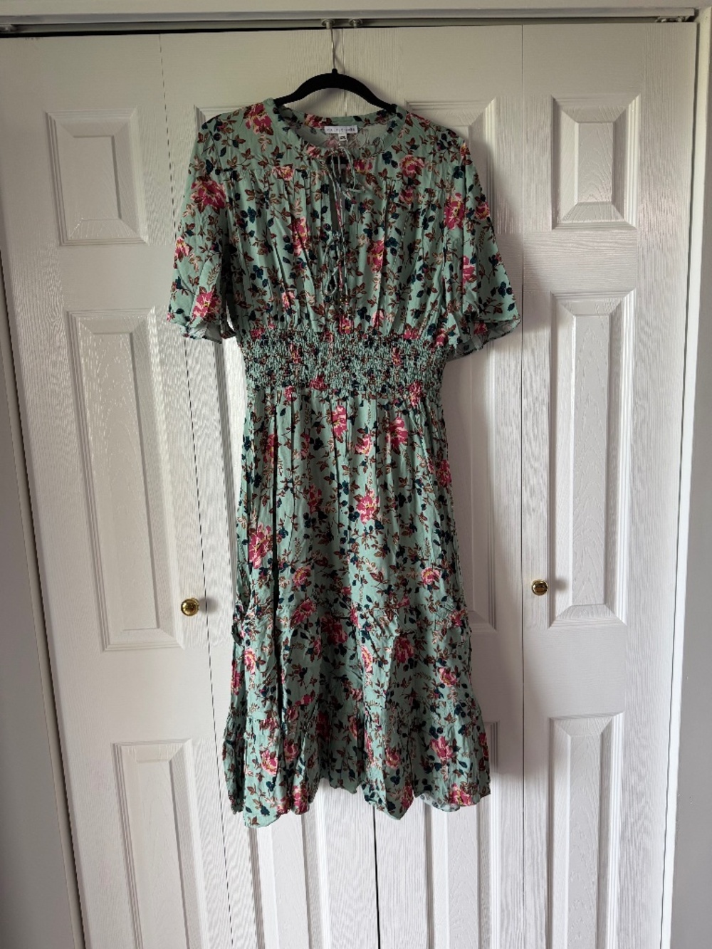 NWT Baltic Born Sage Floral Midi Dress XXL | Boho Smocked Waist Baby Shower Spri